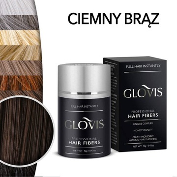 Mikrowłókna GLOVIS 12g Ciemny Brąz - Dark Brown Przerzedzone Włosy Jakość