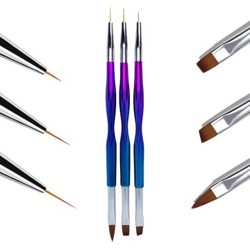 PĘDZELKI DWUSTRONNE do paznokci, do manicure, do ZDOBIEŃ, ŻELU, AKRYLU 6szt