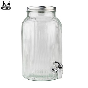 SŁÓJ z KRANIKIEM 6L na LEMONIADĘ sok SZKLANY DYSTRYBUTOR WODY RYFLOWANY