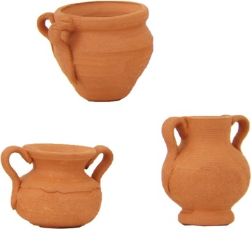 3 Dzbanki Gliniane - do 2,6cm wys. do figur 9-11cm
