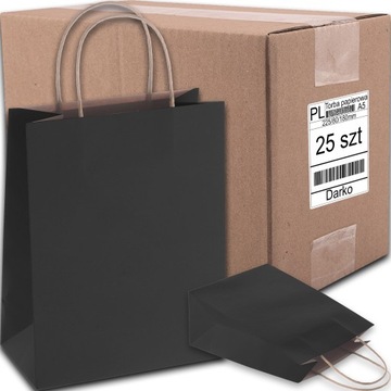 TORBA PAPIEROWA CZARNA A5 225/80/180 25 SZT TOREBKA EKO NA PREZENT
