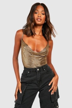 LC12311 *BOOHOO METALICZNE BODY NA RAMIĄCZKACH LEJĄCY DEKOLT S