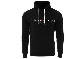 BLUZA MĘSKA TOMMY HILFIGER Z KAPTUREM CZARNA BAWEŁNIANA DUŻE LOGO r.M