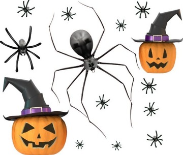 Naklejki Halloween ozdoby na okno Pająki Dynia