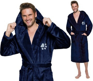 ŁAPKA CIEPŁY DŁUGI SZLAFROK MĘSKI Z KAPTUREM M