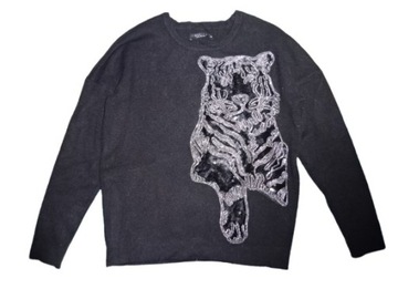MOHITO sweterek Tygrys wyszywany ,cekiny r.XXS