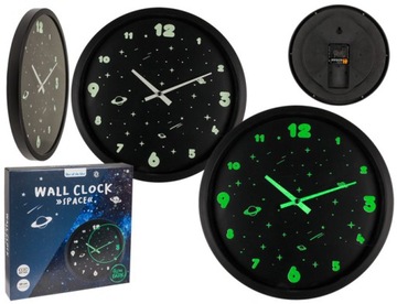 Флуоресцентные настенные часы с космической темой, светящийся в темноте циферблат 29 см