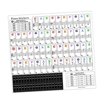 Наклейка на клавиатуру фортепиано для клавиш 88/61/54/49/37 многоразовая многоцветная белая и