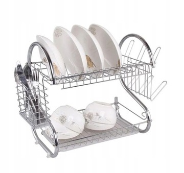 КУХОННАЯ ПОСУДОСУШКА, ДВУХУРОВНЕВАЯ, КАПЕЛЬНИК С ХРОМИРОВАННЫМ ПОДДОНОМ