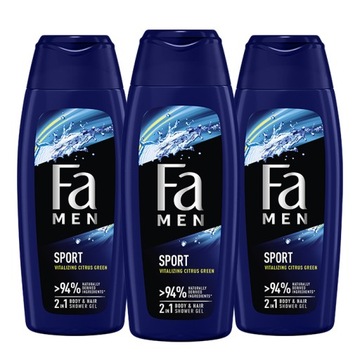 Fa Men Żel pod Prysznic Active Sport Formuła 2w1 dla Mężczyzn 400ml x3