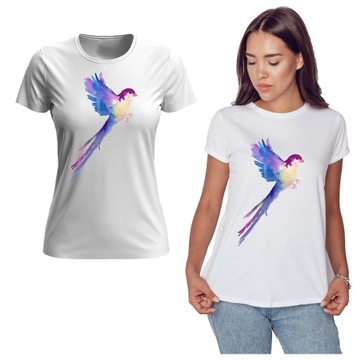 T-SHIRT BIAŁY DAMSKI Z NADRUKIEM KOSZULKA DAMSKA PTAK NADRUKI roz.L