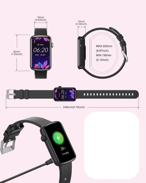 Умные часы LYNN2 1,47 дюйма, трекер сердечного ритма, насыщенность сна, Android iOS, IP68, ЧЕРНЫЙ