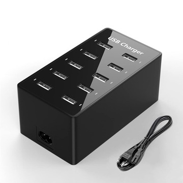 СЕТЕВОЕ ЗАРЯДНОЕ УСТРОЙСТВО 10 ПОРТОВ USB 50 Вт КАБЕЛИ 1,4 М