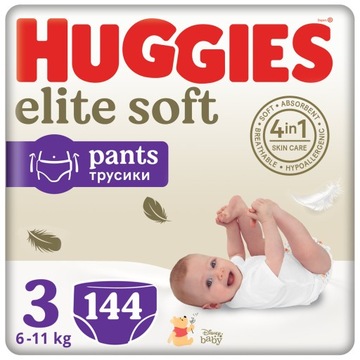 3x HUGGIES Elite Soft Pieluchomajtki 3 6-11kg 48sz