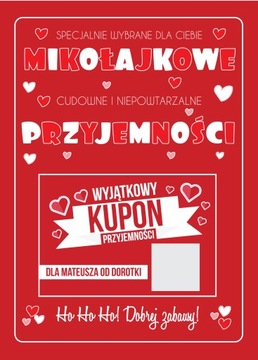 KUPONY ZDRAPKI MIKOŁAJKI PREZENT PRZYJEMNOŚCI DLA NIEJ NIEGO KARTKA
