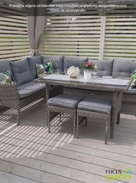 Zestaw Ogrodowy Narożnik + Stół + Pufy Tarasowy TECHNORATTAN CORTINA Brown