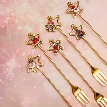 Ложка из нержавеющей стали 304, вилка, милая рождественская посуда, подарок, звездный кофе