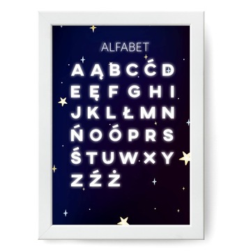 Plakat A4 alfabet litery kosmos planety dzieci