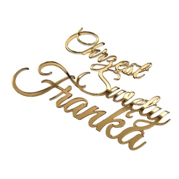 Золотой топпер для торта ДЕКОР с именем крещения ИМЯ золотое зеркало