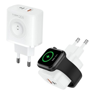 Ładowarka sieciowa t-phox GaN USB + USB-C + iWatch Apple Watch 23W QC PD
