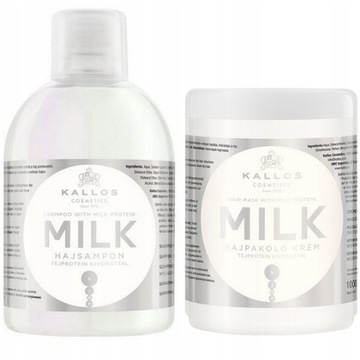 KALLOS ZESTAW Z PROTEINAMI MLEKA DO WŁOSÓW MILK MASKA + SZAMPON 2x1000ml