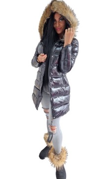 ZIMOWA KURTKA PŁASZCZ LEXUS W POŁYSKU - CZARNA M