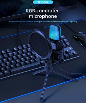 Микрофон для ПК, ЕМКОСТНЫЙ USB LED RGB