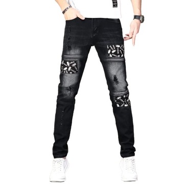 Black Jeans Men Ripped Hip Hop Stretch Slim Fit Pr