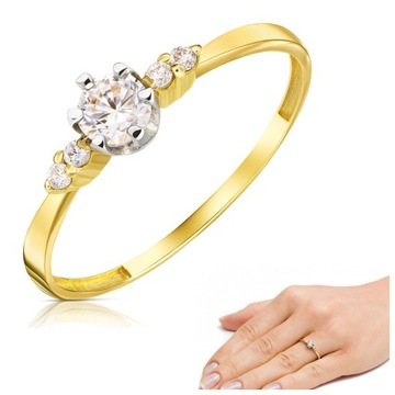 Złoty pierścionek zaręczynowy 333 z cyrkoniami klasyczny elegancki wzór