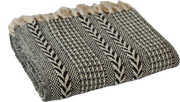 Miękki koc pled bawełna 125x150 boho warkocz czarny ecru POMYSŁ NA PREZENT