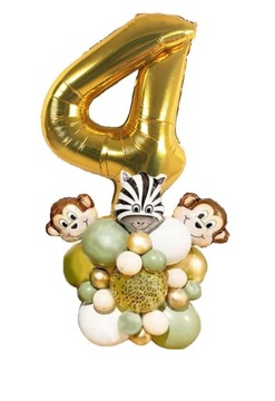 ZESTAW BALONY CYFRA 4 WILD ONE ZWIERZĘTA URODZINY