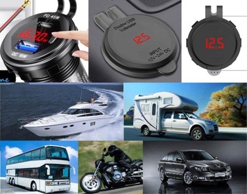 Быстрое автомобильное зарядное устройство для мотоцикла, 63 Вт, 2 порта USB TYPE-C PD, 45 Вт, Вольтметр