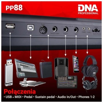 DNA PP 88 PIANINO CYFROWE PEŁNOWYMIAROWE KEYBOARD DO NAUKI GRY 88 KLAWISZY