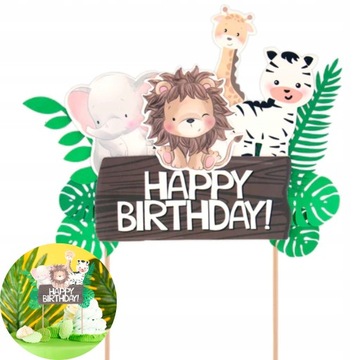TOPPER NA TORT ZWIERZĄTKA HAPPY BIRTHDAY DŻUNGLA