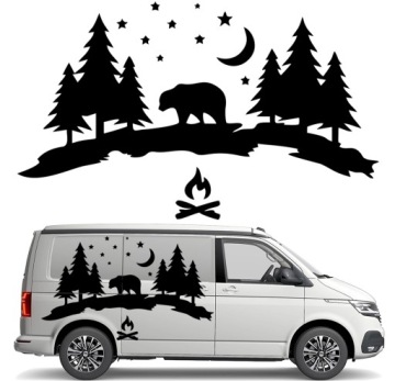 Samolepka Grafika na karavan s přívěsem Medvěd Bear Medvídek Hvězdy Les 90x150