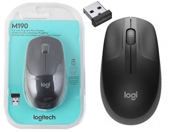 Logitech bezprzewodowa duża myszka M190 910-005905 do laptopa czarna grafit