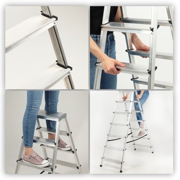 ЛЕСТНИЦА СКЛАДНАЯ АЛЮМИНИЕВАЯ, 7 СТУПЕНЕЙ, ДВУХСТОРОННЯЯ, ПРОЧНАЯ, 125 кг