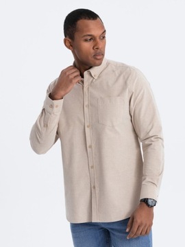 Pánska bavlnená košeľa REGULAR s vreckom béžová V1 OM-SHOS-0153 XXL