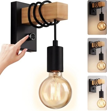 ДЕРЕВЯННЫЙ НАСТЕННЫЙ СВЕТИЛЬНИК В СТИЛЕ РЕТРО ПРОЧНЫЙ 220В