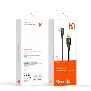 MCDODO УГЛОВОЙ КАБЕЛЬ USB-C ДЛЯ БЫСТРОЙ ЗАРЯДКИ ДЛЯ SAMSUNG USB TYPE C 6A 65W 1M