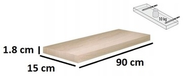 PÓŁKA ŚCIENNA WISZĄCA DĄB SONOMA 90CM REGAŁ MONTAŻ