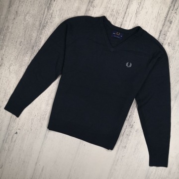 FRED PERRY MĘSKI SWETER WEŁNIANY L WEŁNA JAGNIĘCA PREMIUM UNIKAT