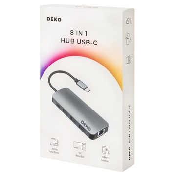 Концентратор Usb C Док-станция 8 в 1 100 Вт HDMI 4K 60 Гц 3xUSB LAN SD DEKO BUSINESS