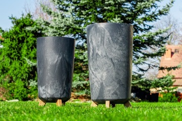 ЦВЕТОЧНЫЙ ГОРШОК НА НОЖКАХ ВЫСОКАЯ САДОВАЯ ПОДСТАВКА ДЛЯ ЦВЕТОВ СТОЯЩАЯ БЕТОННАЯ АНТРАЦИТОВАЯ