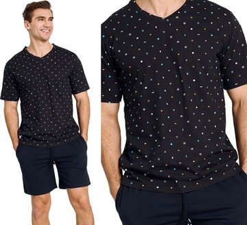 piżama męska bawełniana TARO 3188 AIDEN czarna dekolt v serek 2XL