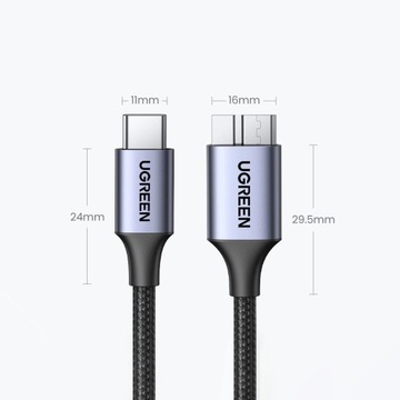 Кабель USB C/micro USB-B 3.0 Ugreen US565 5Гбит/с 3А 0,5м - серый