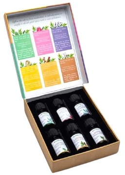ZESTAW 6 RÓŻNYCH OLEJKÓW ETERYCZNYCH Z SZAŁWIĄ pudełko MIX olejek 10ml x 6