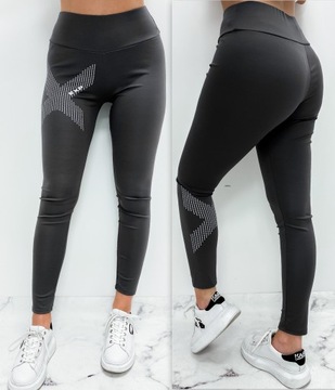 LEGGINSY sportowe Napisy nadruk Wygodne L/XL