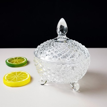 Bombonierka Cukiernica Szklana Przezroczysta ala kryształ na nóżkach 12x10