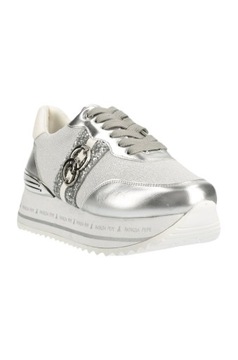 patrizia pepe sneakersy srebrne logo brokat r. 40